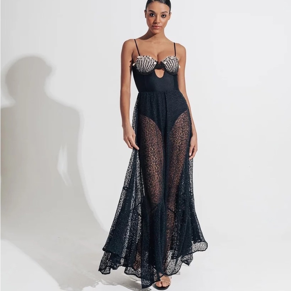 Patbo Black Mid Length Night Out Dress Size M New $825